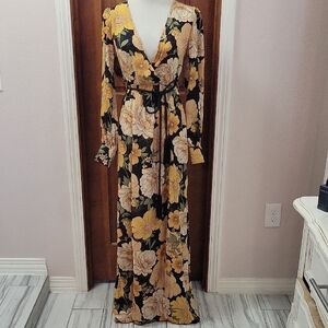 Forever 21 Black and Yellow Floral Maxi Dress